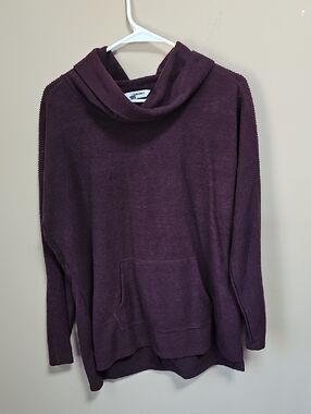 Sonoma Plum Cowl Neck Pullover Sweater With Kangaroo Pocket